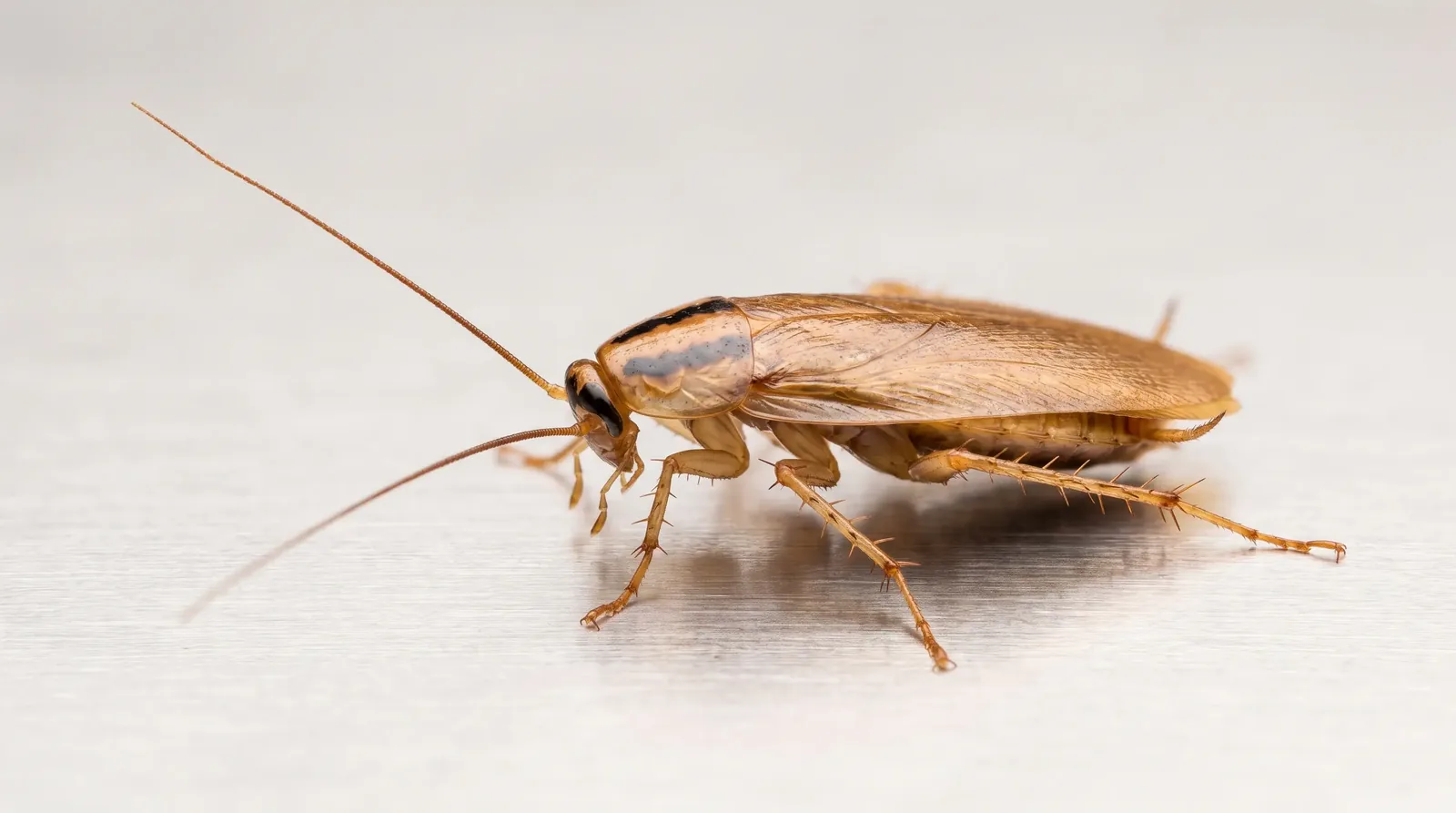 Cockroach on a smooth floor near a drain