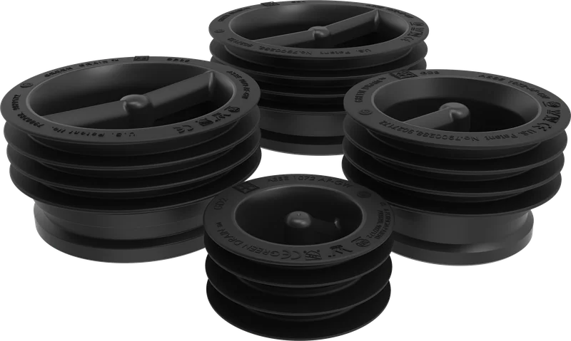 Green Drain waterless trap seal product family showing four sizes
