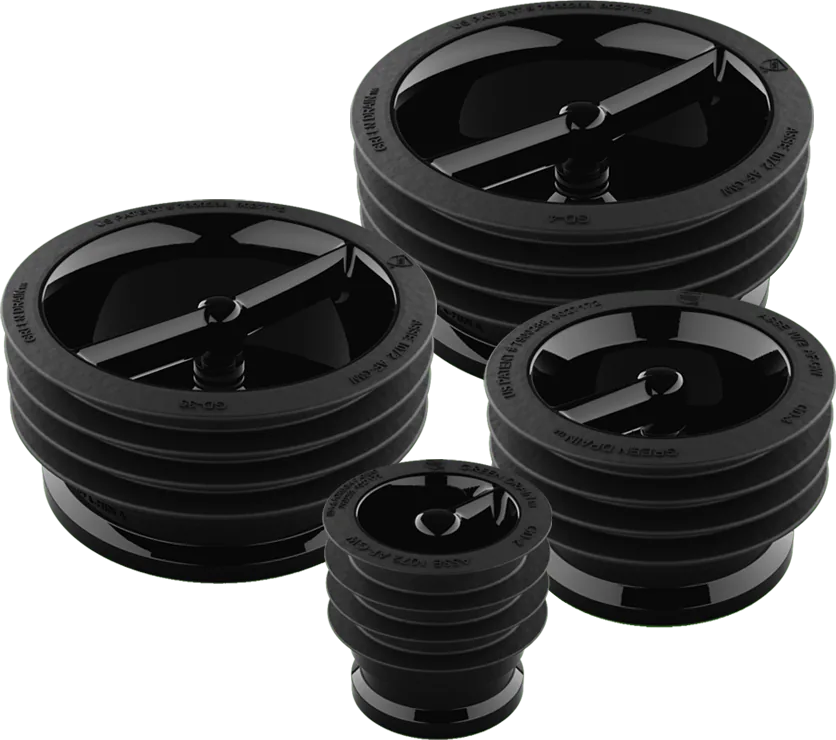 Green Drain waterless trap seal product family showing four sizes