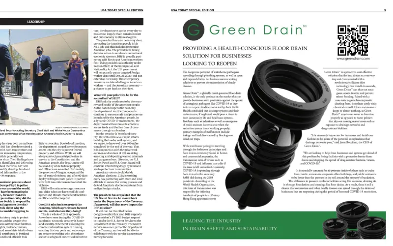 USA Today Special Edition Homeland Security 2020 — Green Drain feature on page 9