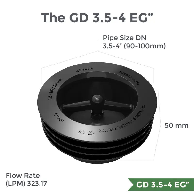 Green Drain GD 3.5-4 inch EG waterless trap seal with extended gasket