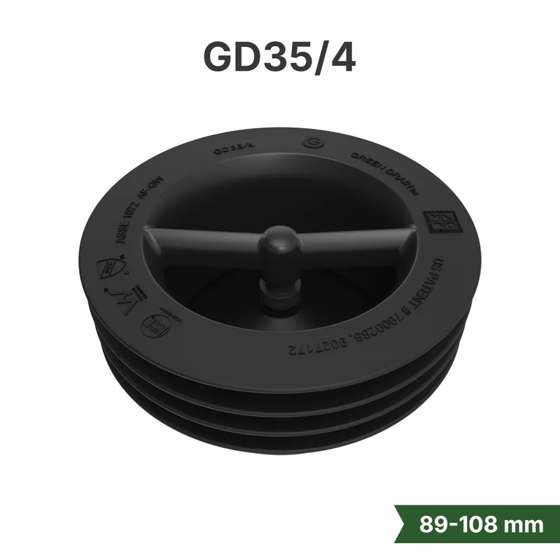 Green Drain GD35/4 waterless trap seal with extended gasket for 3.5 to 4 inch drains