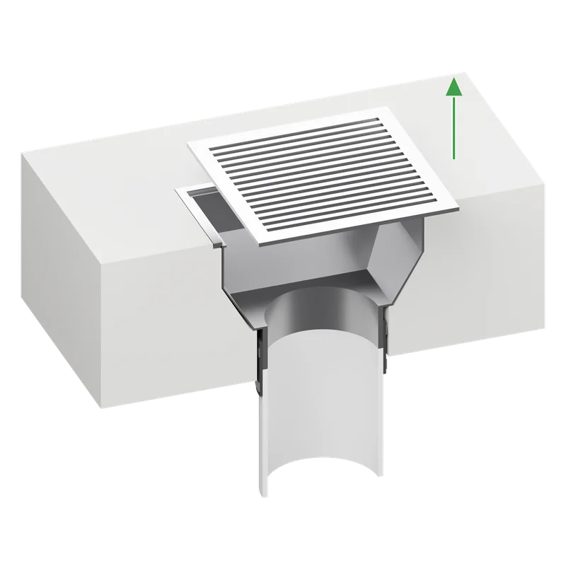Step 1: the grate lifted off a floor drain, shown in section