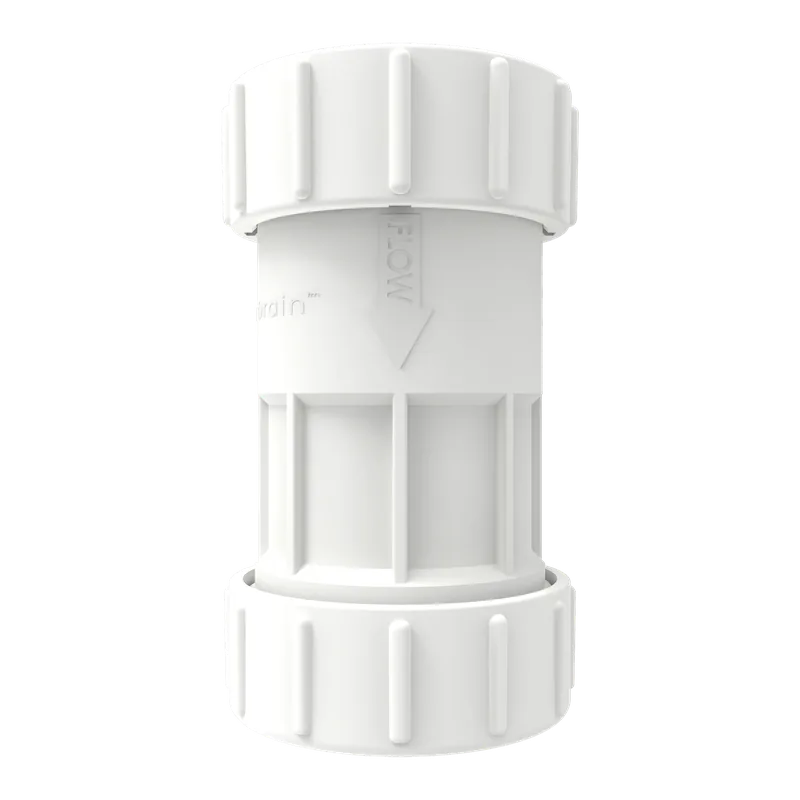 Side view of the GD-SSD, a short straight valve with the flow arrow moulded into the body